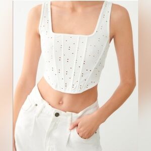 Zara White Eyelet Cropped Corset Tank Top - Size Small